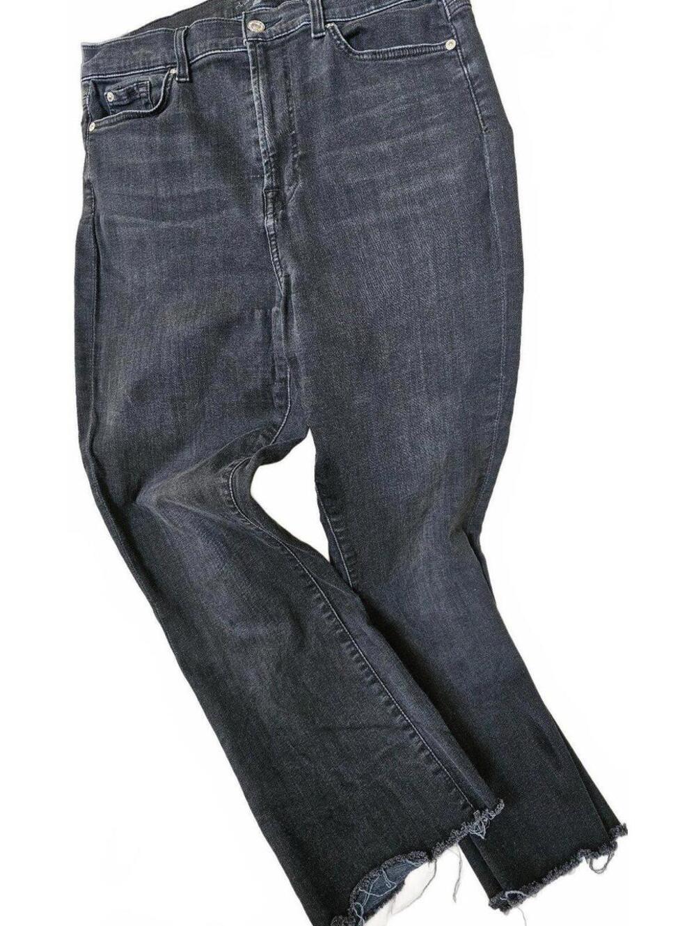 7 For All Mankind. Black Jeans. High Waist. Slim Kick. Sz. 31. Raw Edge Bottom.